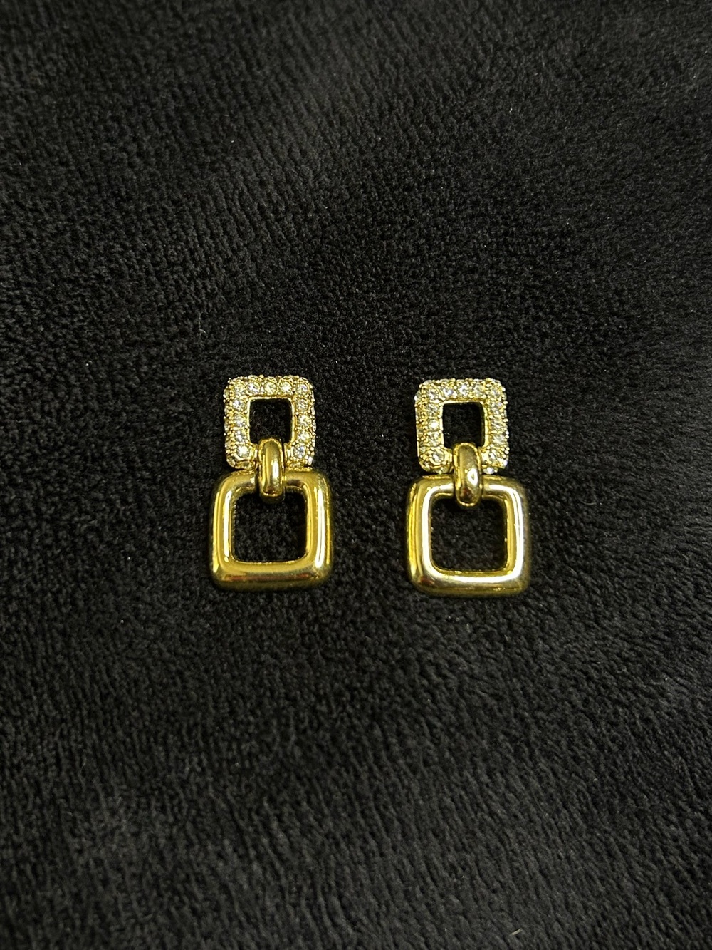 Gold-Tone Square Drop Earrings with Pavé Accent